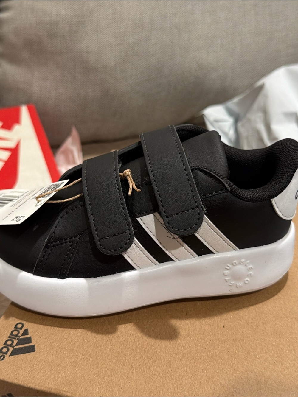 Kids Black and White Athletic Sneakers with Double Strap